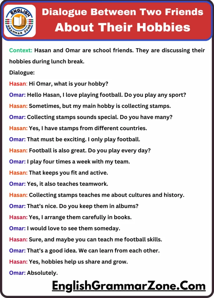 Dialogue Between Two Friends About Their Hobbies