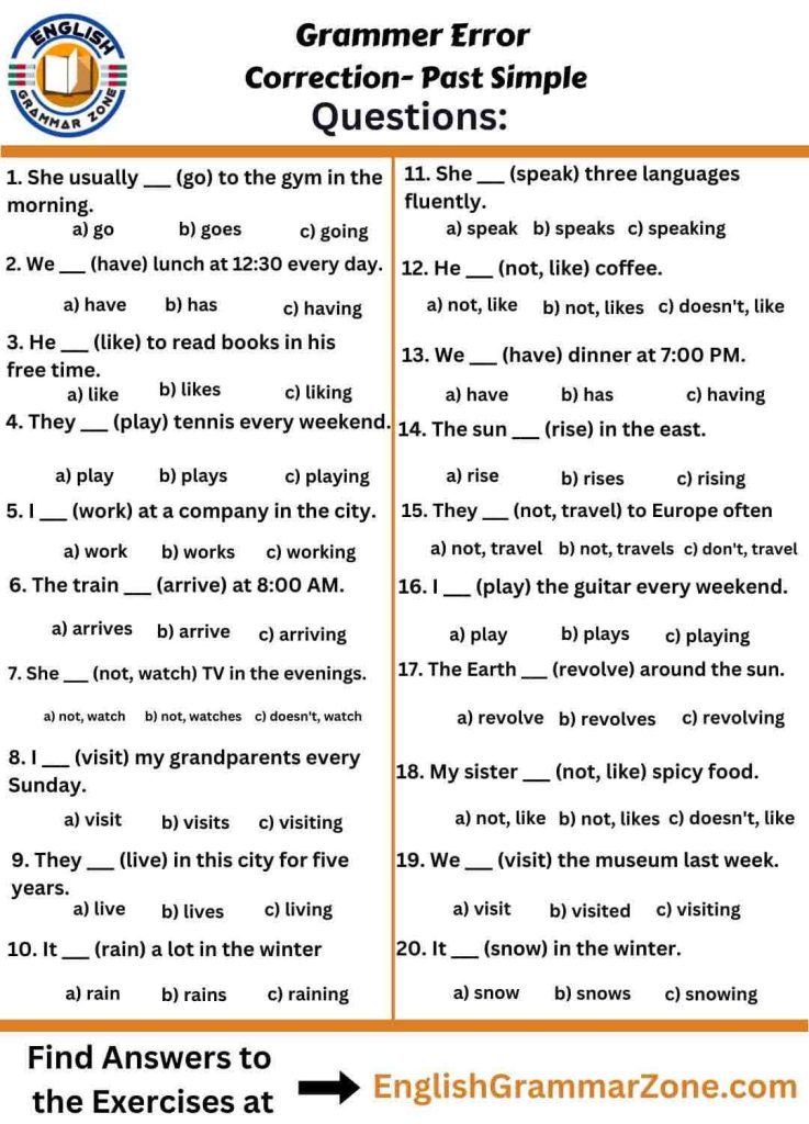 Grammar Error Correction Present simple Grammar Quiz