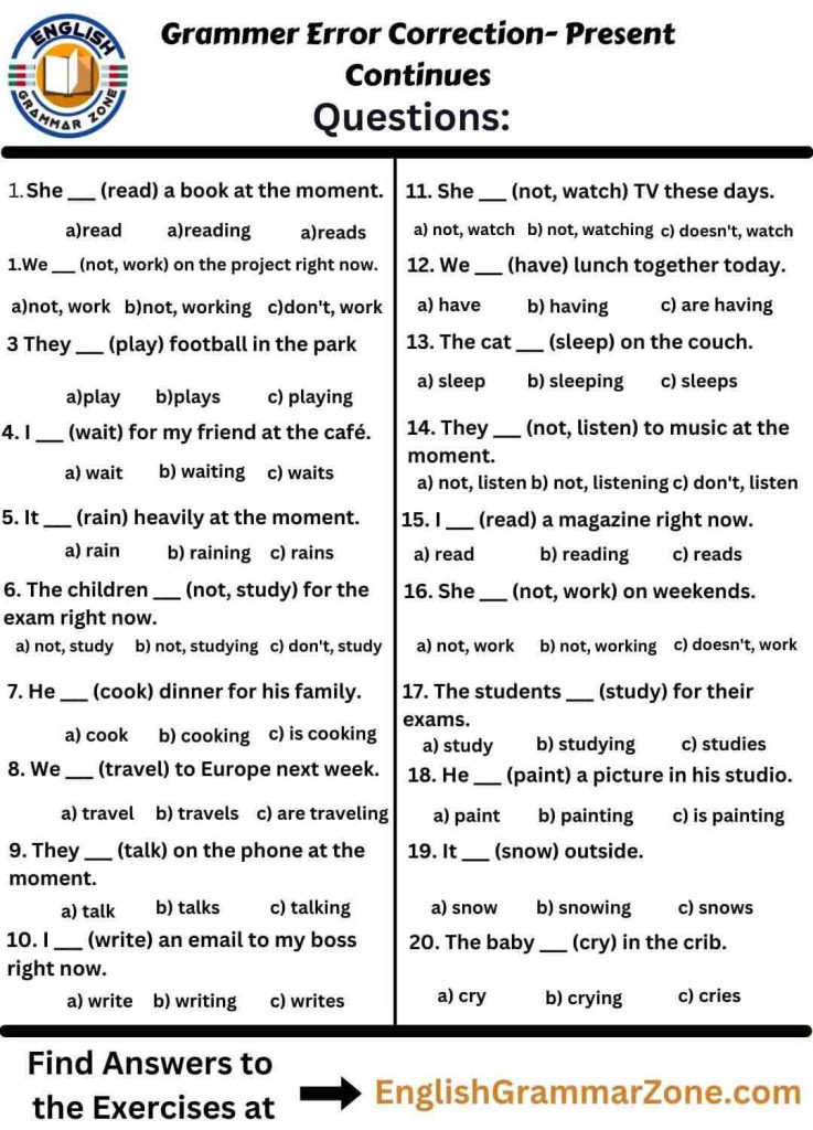 Present Continues Grammar Quiz