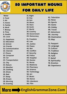 80 important nouns for daily life
