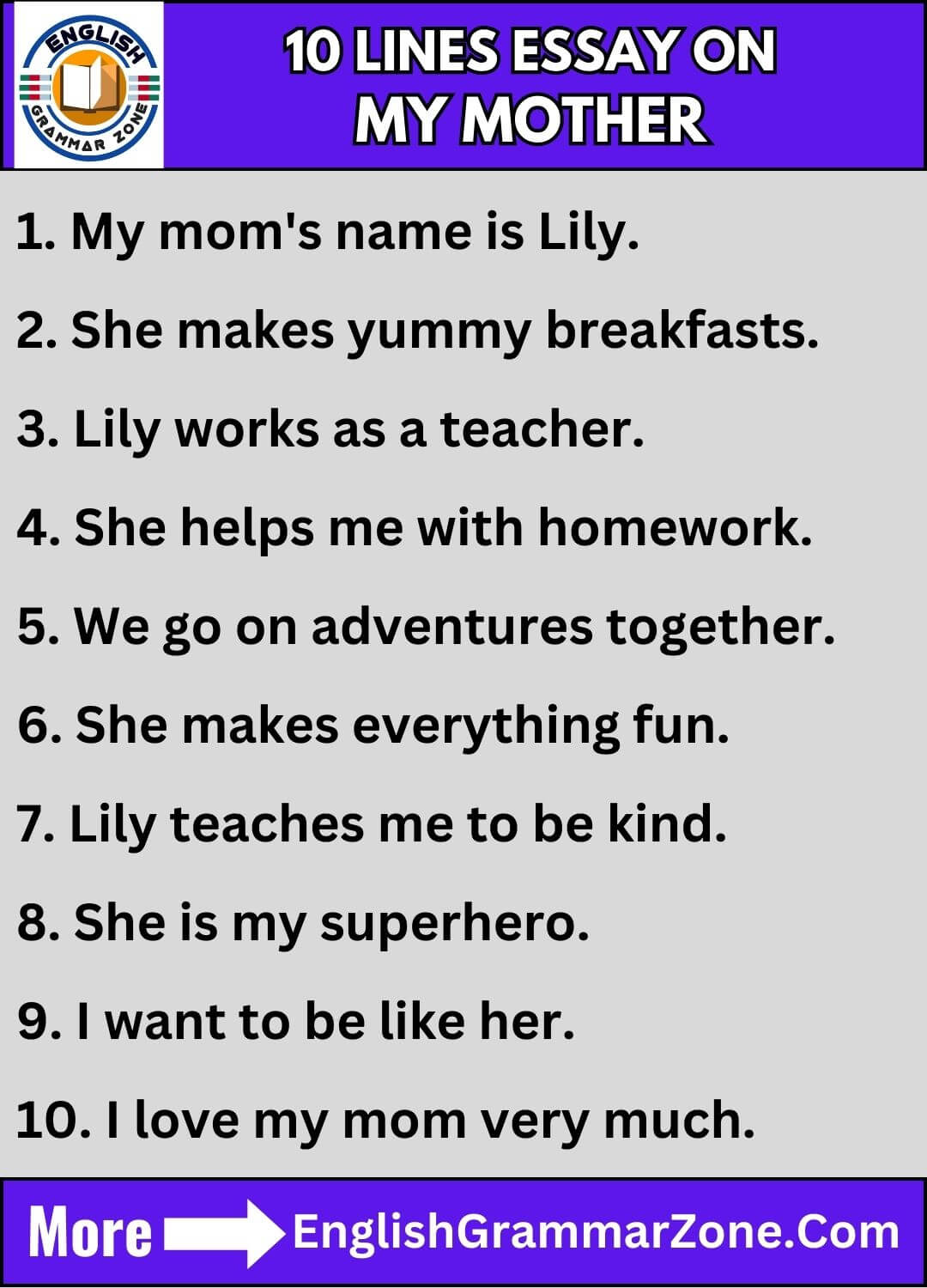 10 Lines Short And Long Essay On My Mother