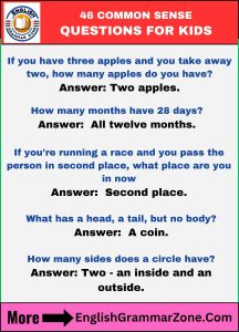 46 common sense questions for kids with answers