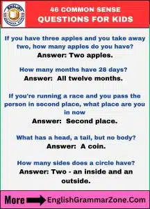 46 common sense questions for kids with answers
