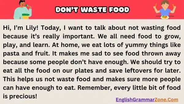 Paragraph on don t waste food for Students