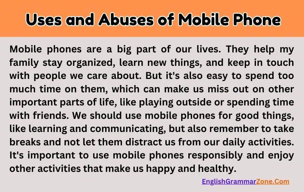 Paragraph on Uses and Abuses of Mobile Phone