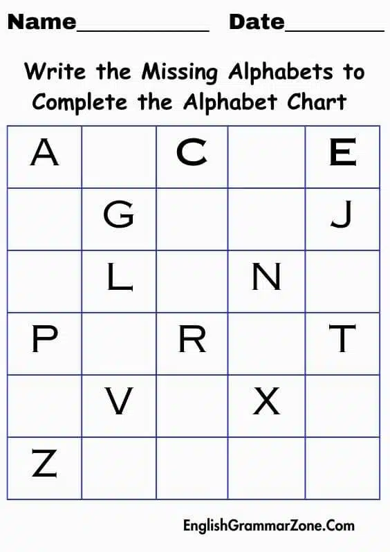 Printable Missing Alphabet Worksheets for kids