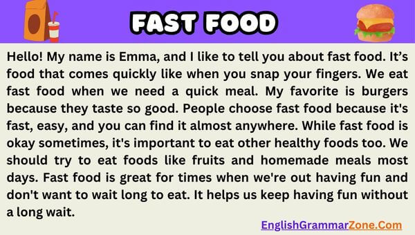 junk food and fast food paragraph for English