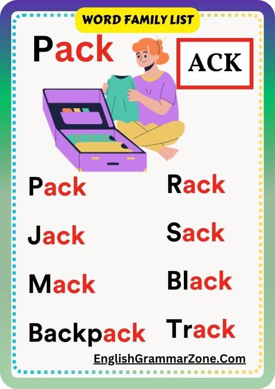 Ack family words with pictures