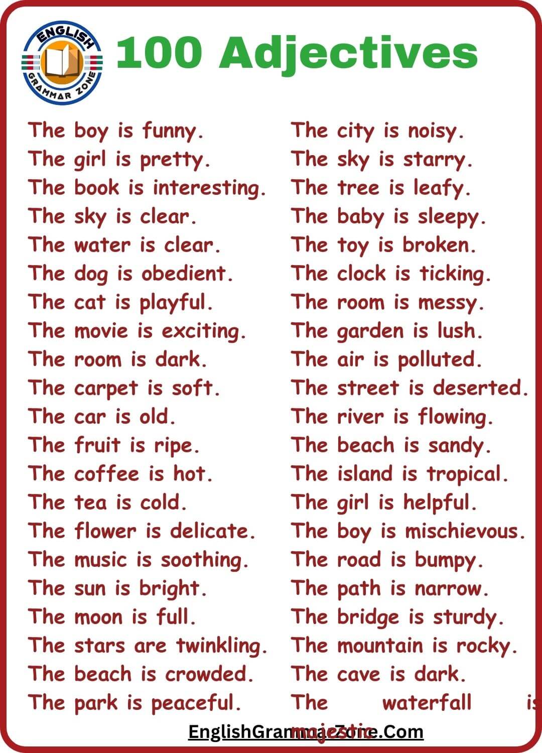 adjective in the sentence Exercise