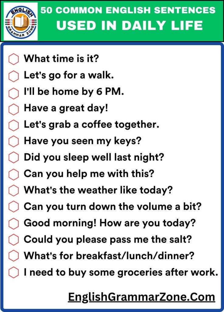 50 common English sentences used in daily life