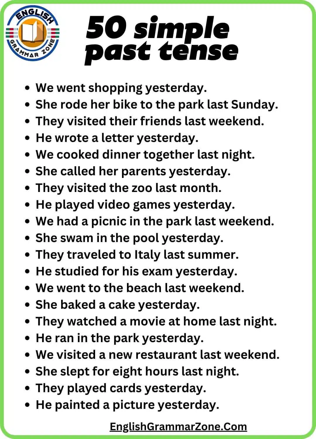 50 Simple Past Tense Examples for Beginners