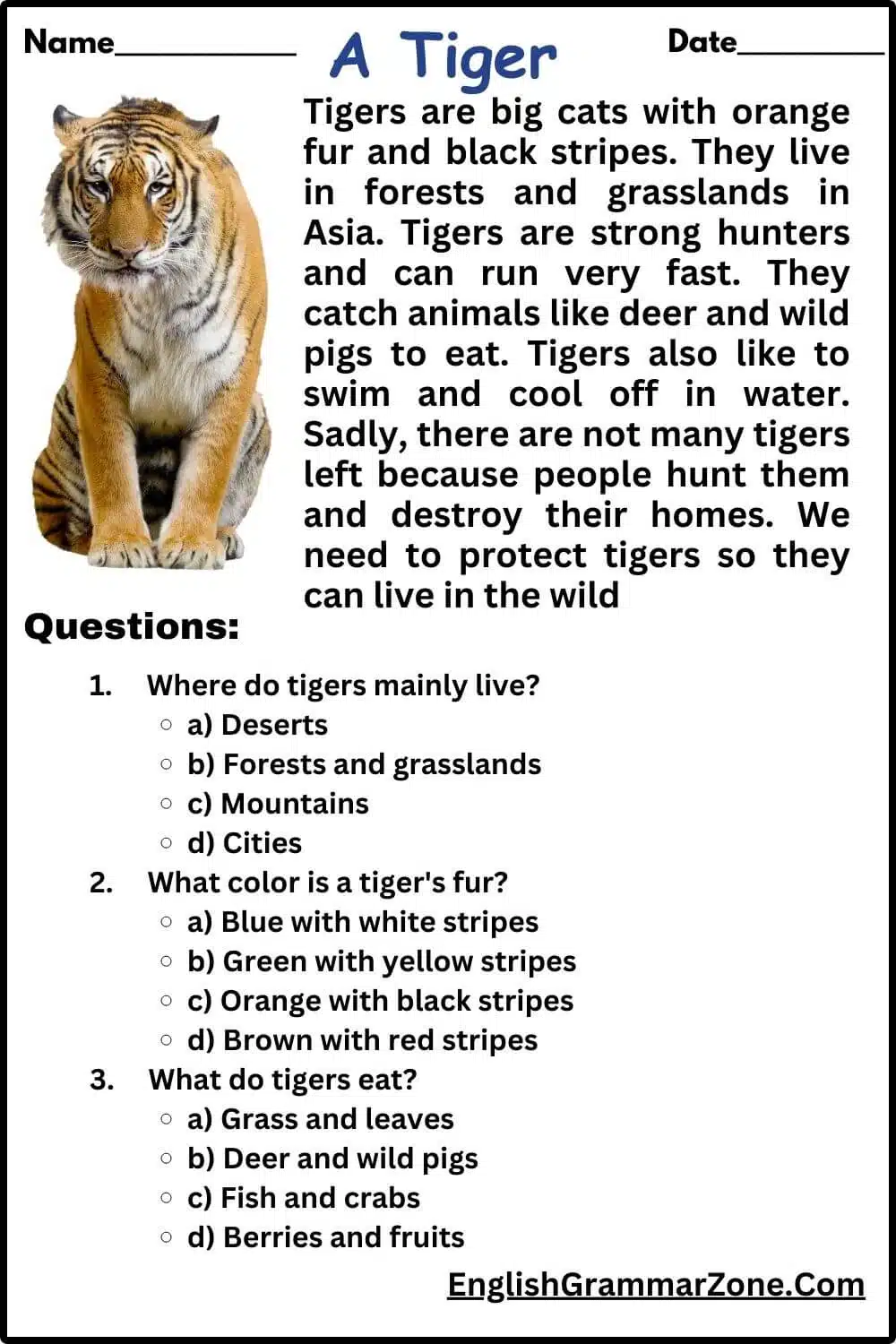 Reading Comprehension Worksheet For Grade 2