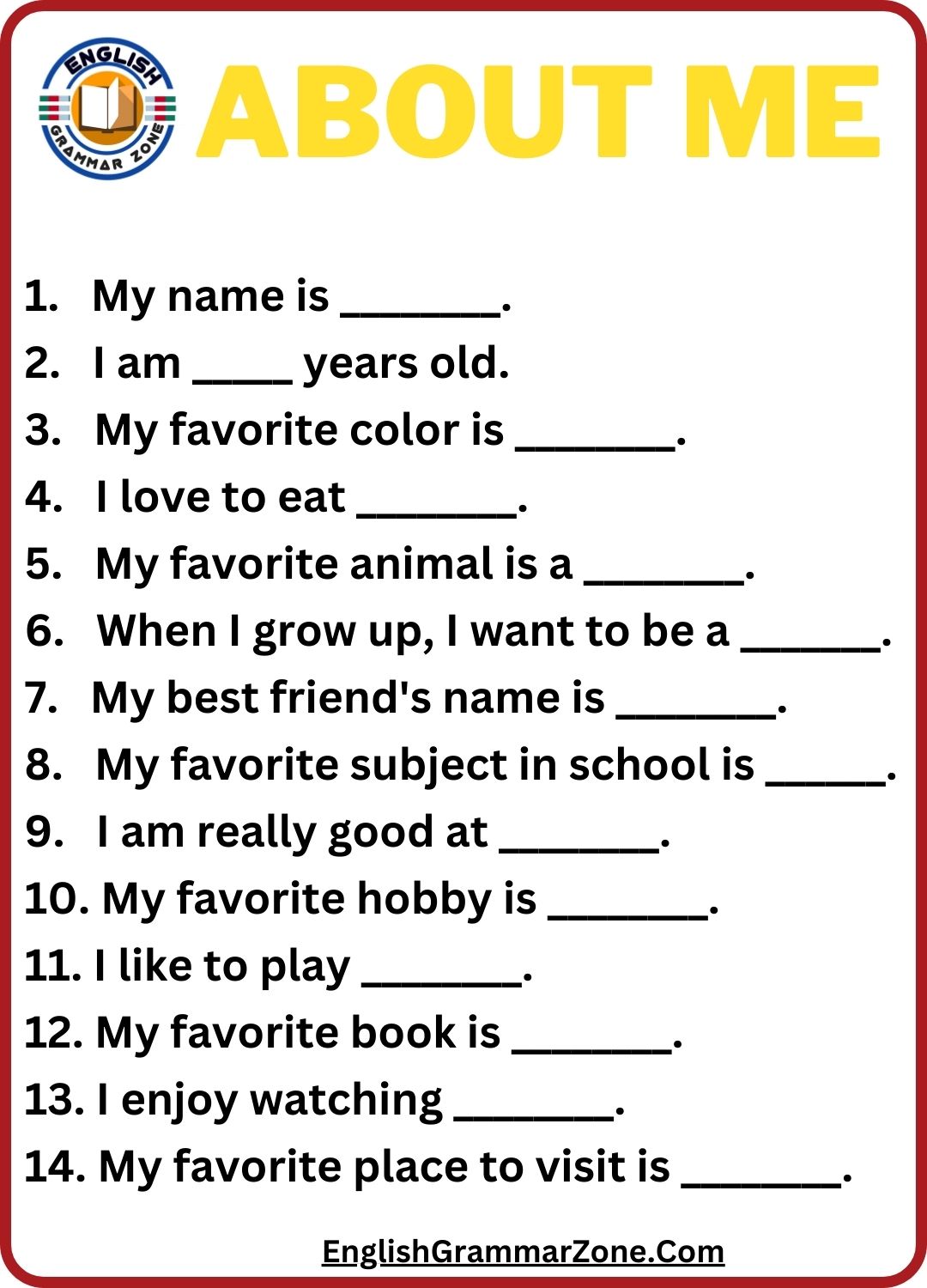 Introduce Yourself Worksheet For Kids 1st grade
