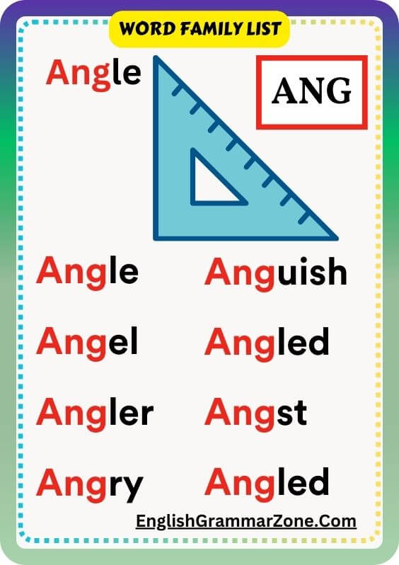 Ang Word Family worksheets for Kindergarten