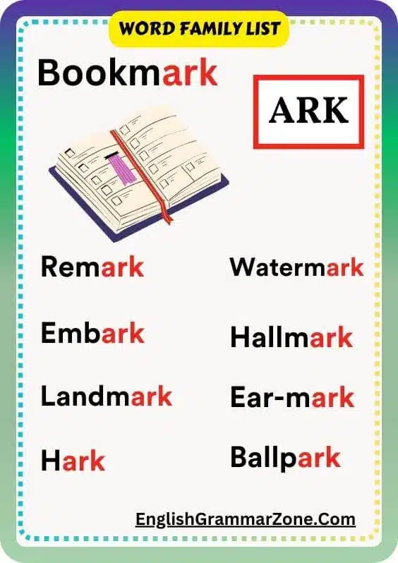 Word Family list ARK