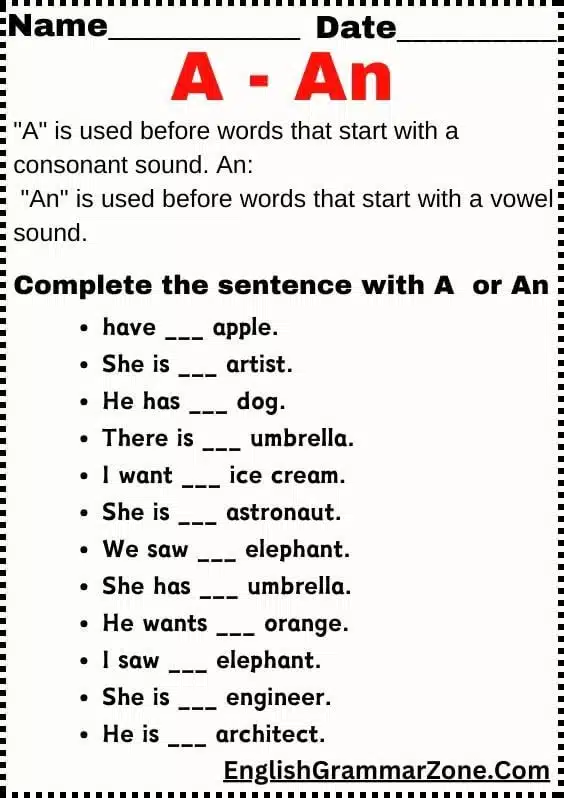 Using A Or An in Sentence