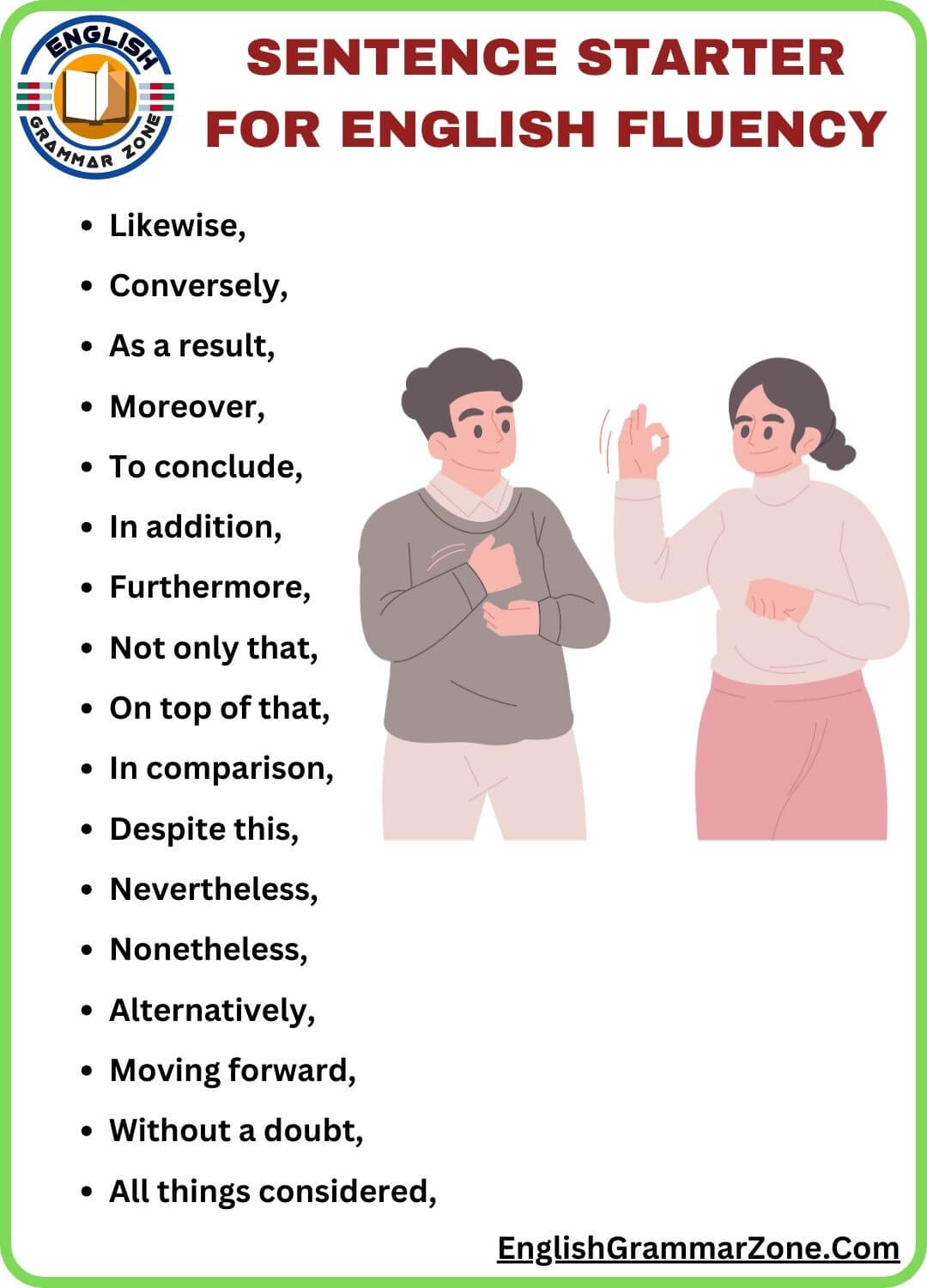 Sentence starter for English Speaking