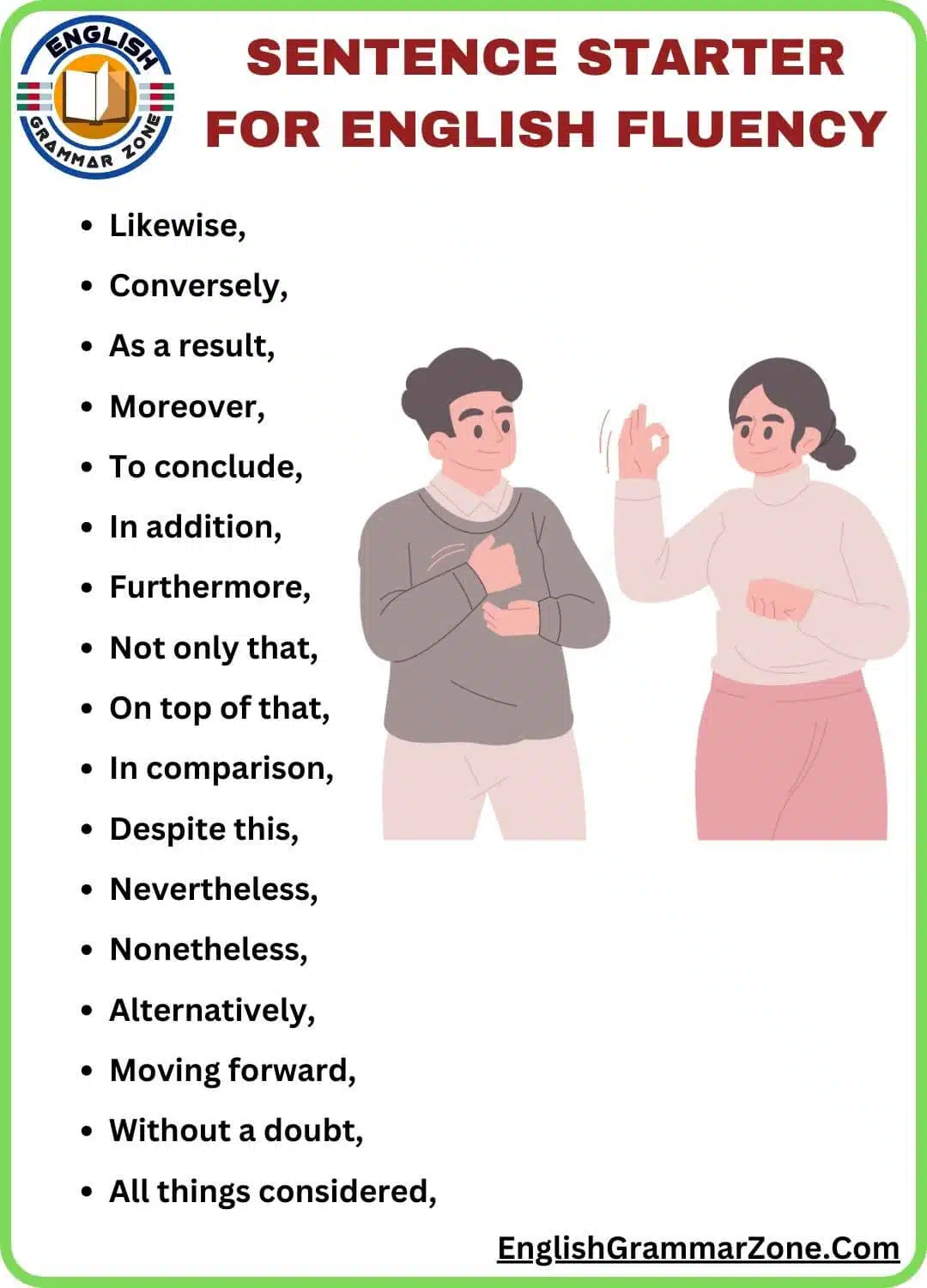 Sentence starter for English Speaking