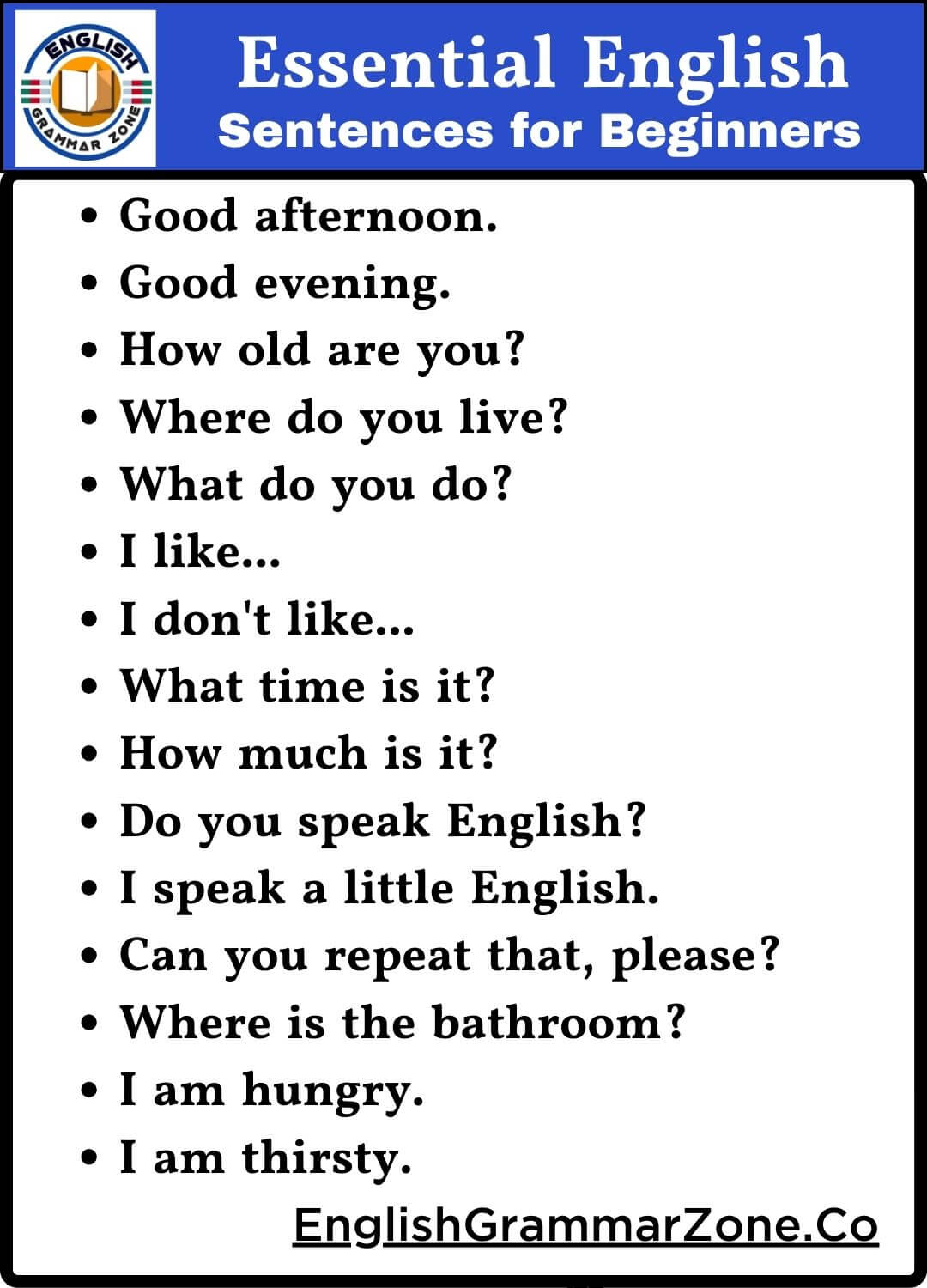 Daily use english sentences for students