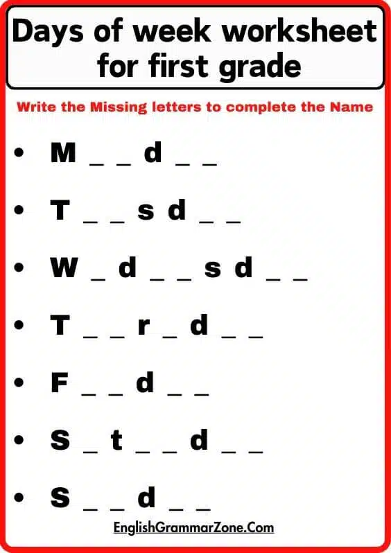 Days Of The Week Worksheet