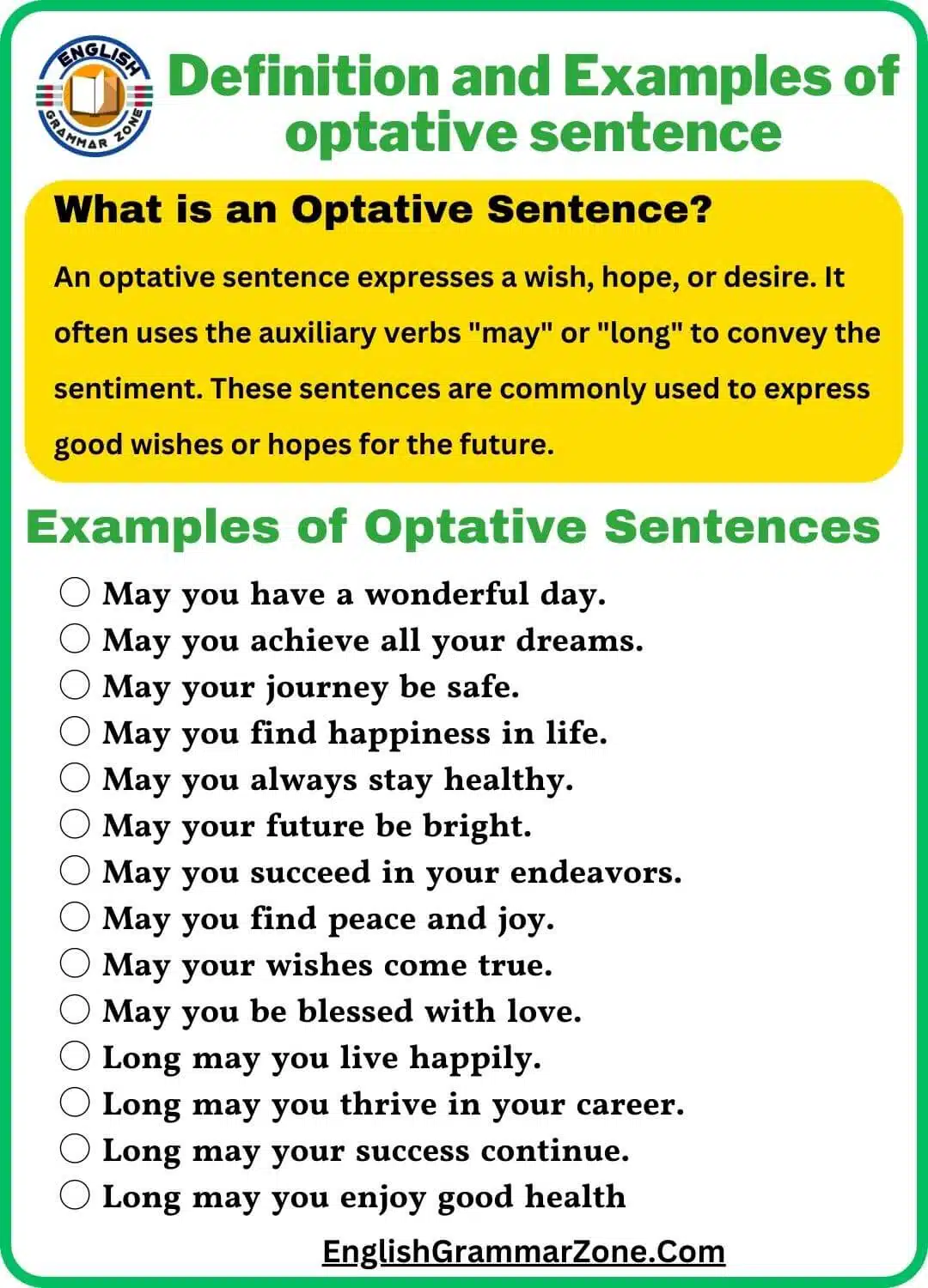 Definition and Examples of optative sentence