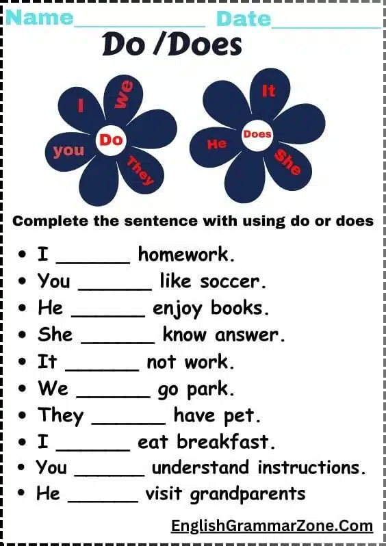 Do Or Does Worksheet