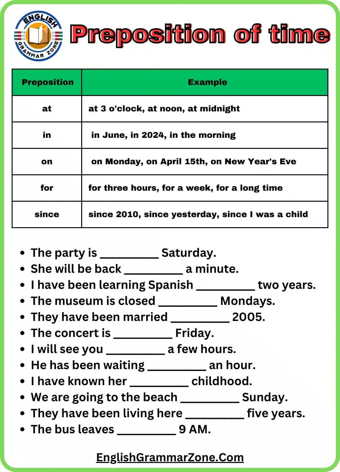 Prepositions of Time