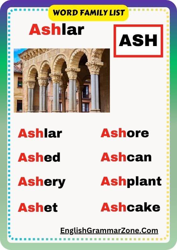 Word Family list With ASH