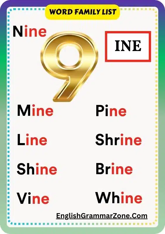 Word Family List With INE