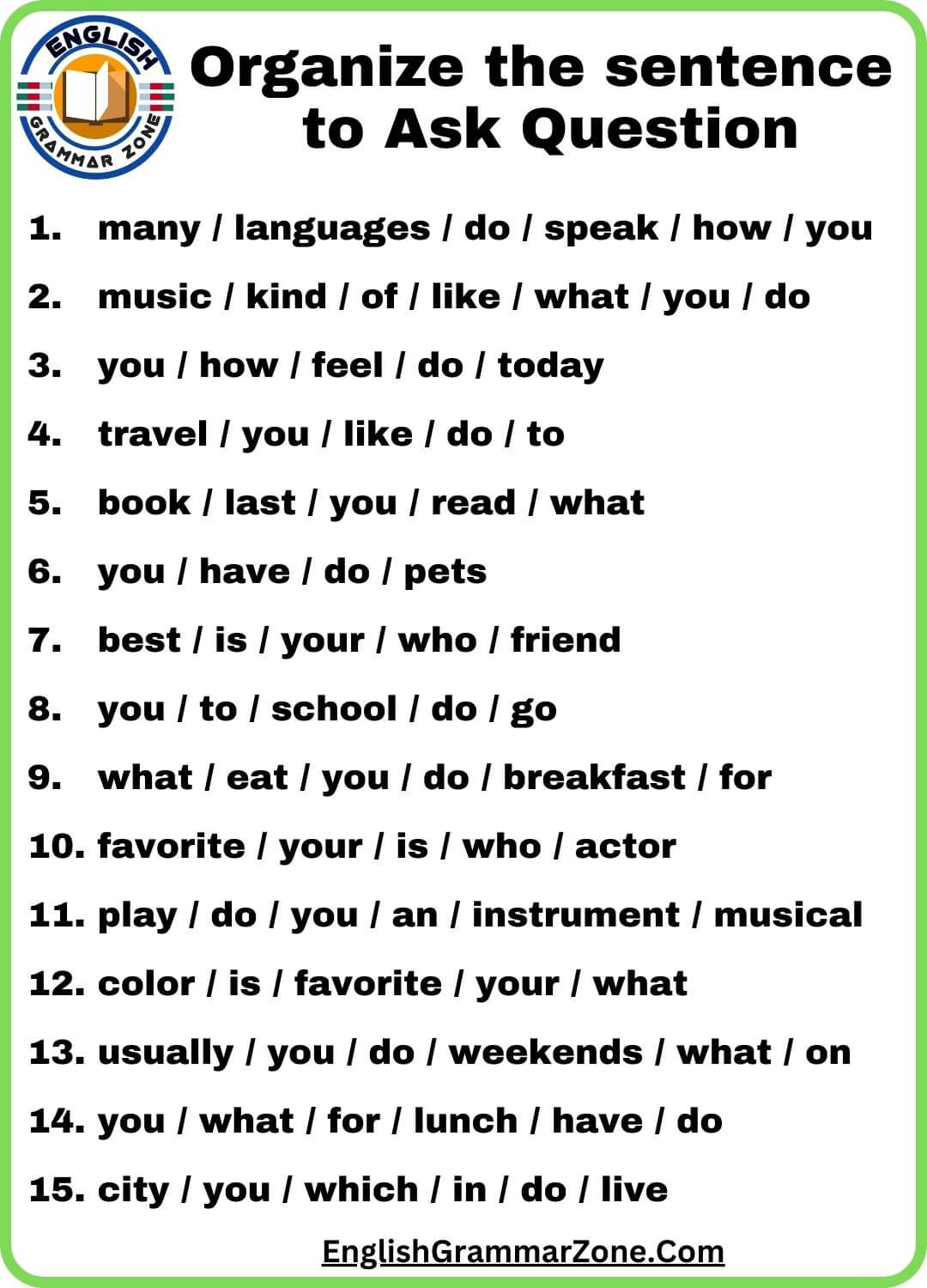 Simple Sentence Rearrangement Exercises