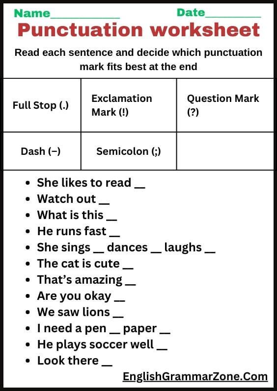 punctuation worksheet