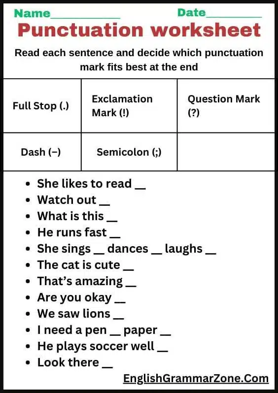 punctuation worksheet