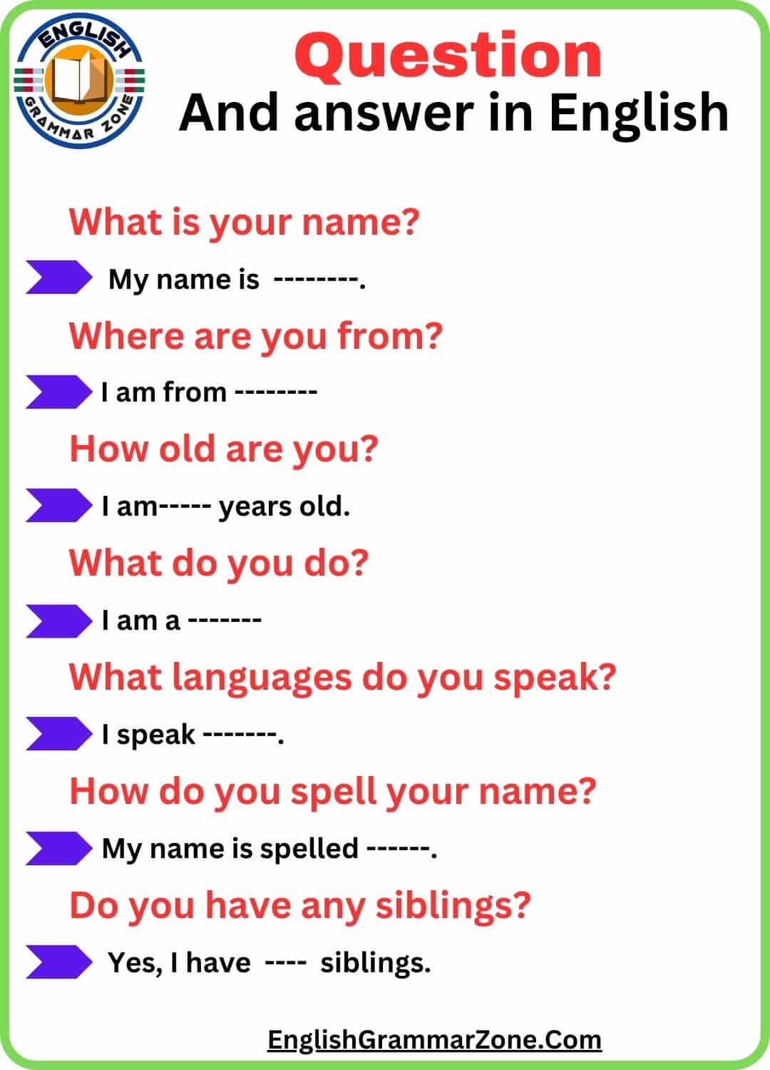 Question Words Worksheet