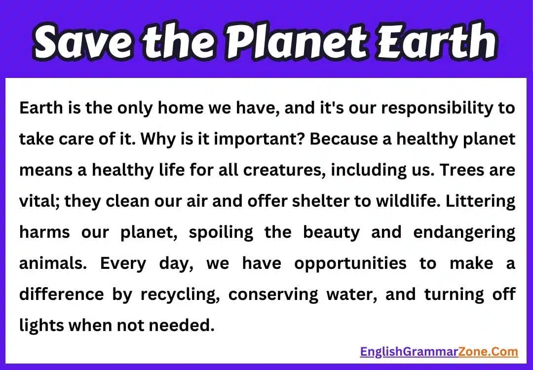 Paragraph on Save the Planet Earth