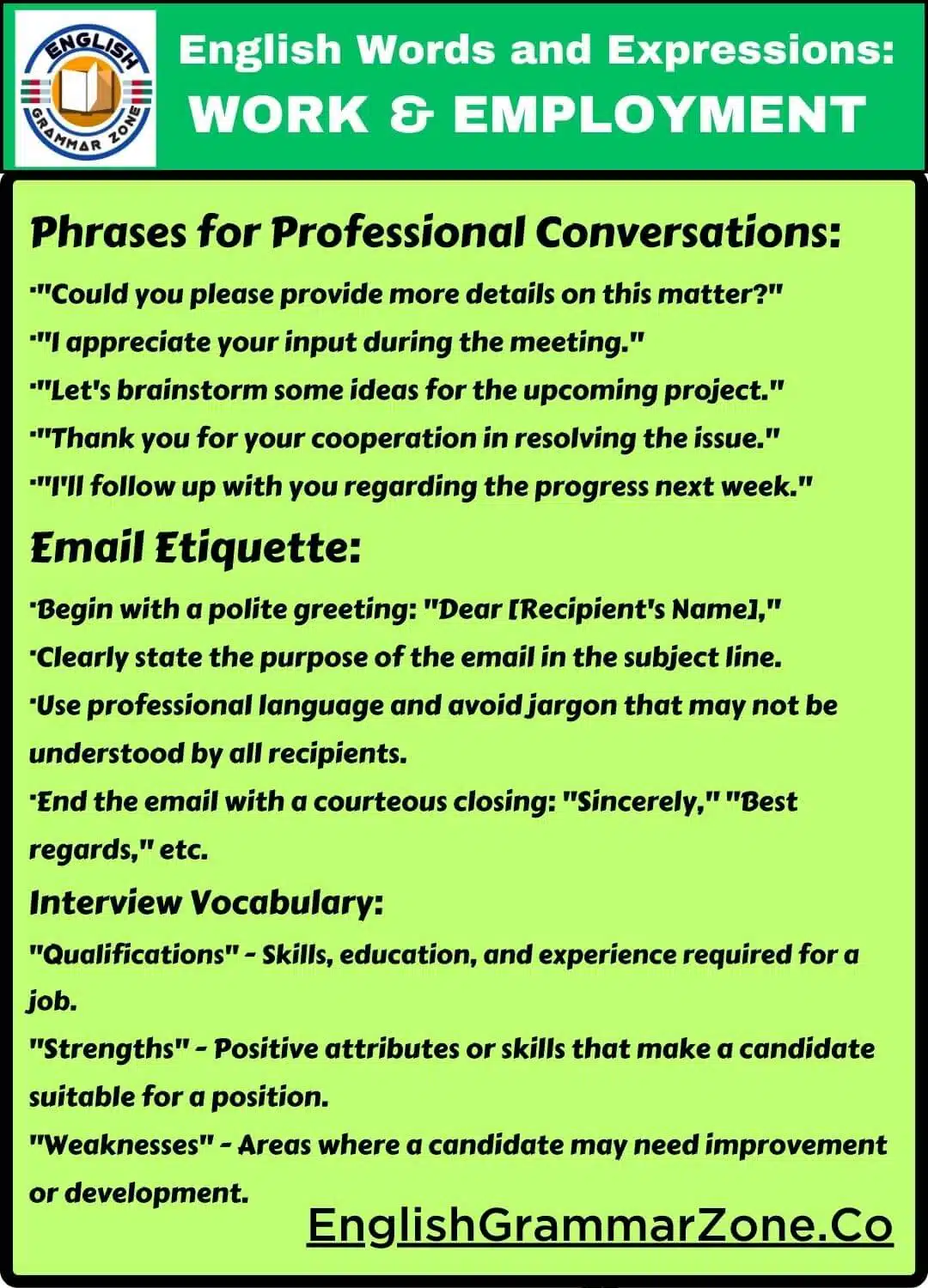 Special words and phrases