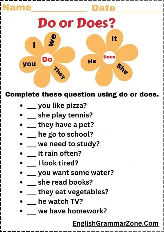Do Or Does worksheet