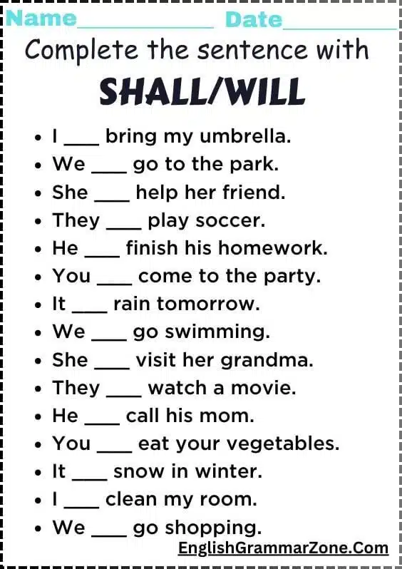 shall and Will Worksheet