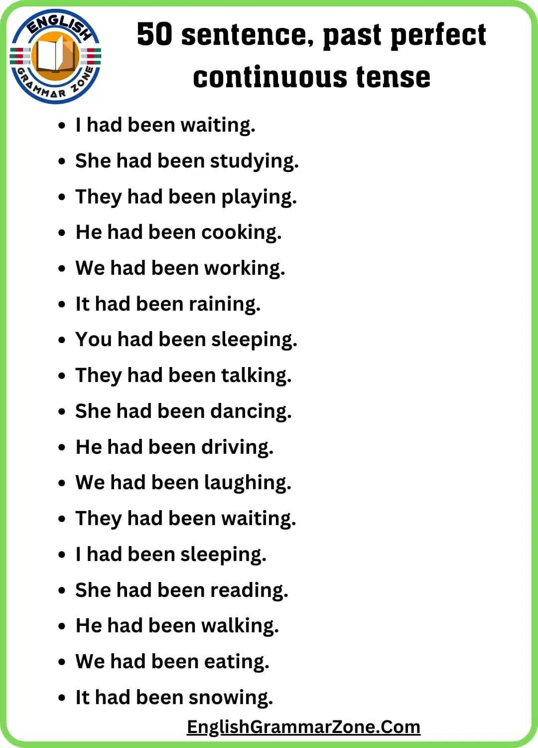 50 sentence Of past perfect continuous tense