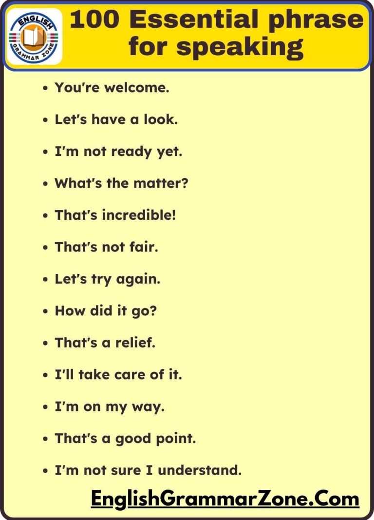 100 Essential Phrase For Daily Use। English Grammar Zone