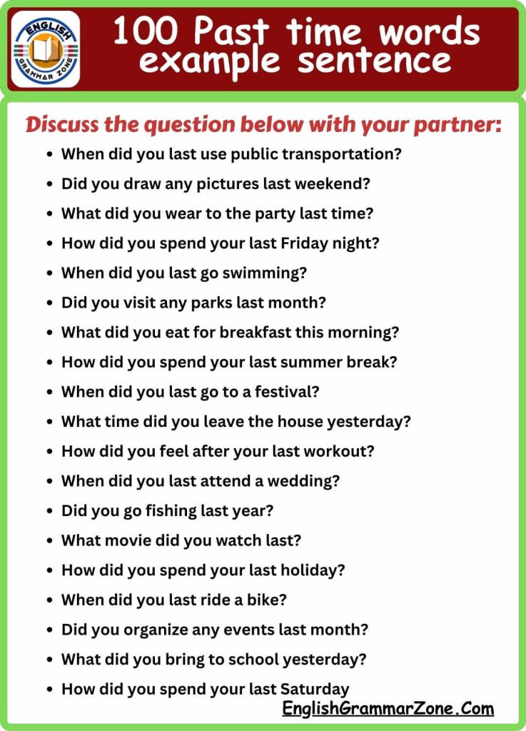 100 sentences of simple past tense with Answers