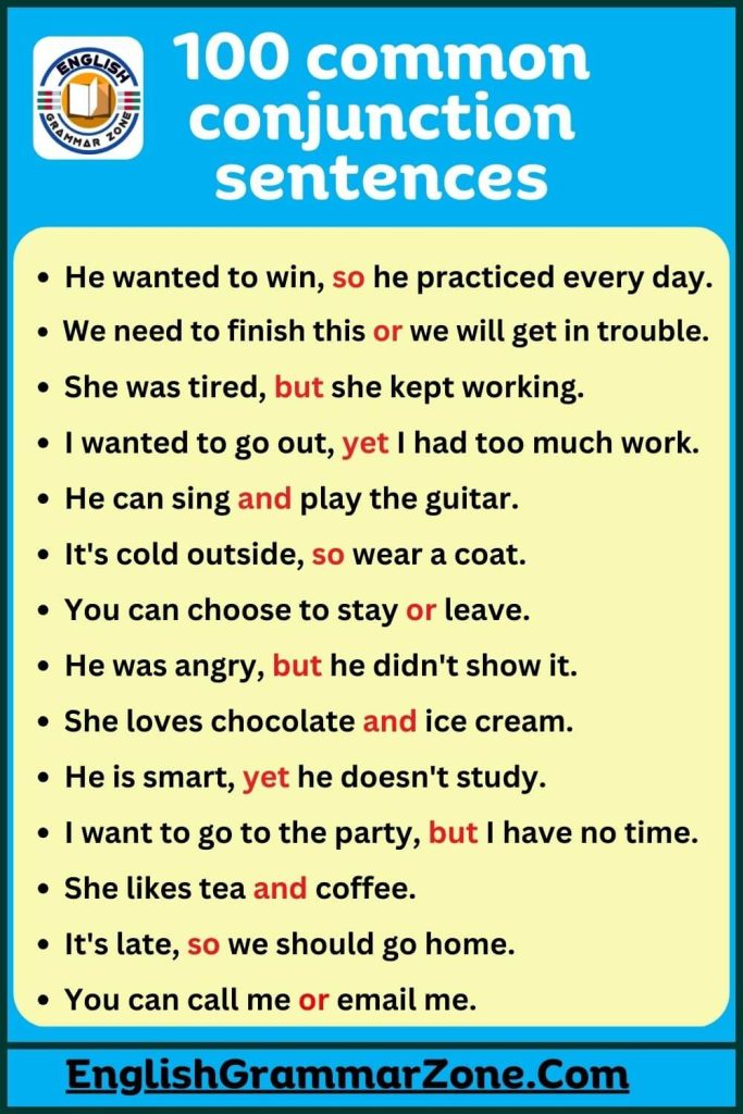 Conjunction Words With Example