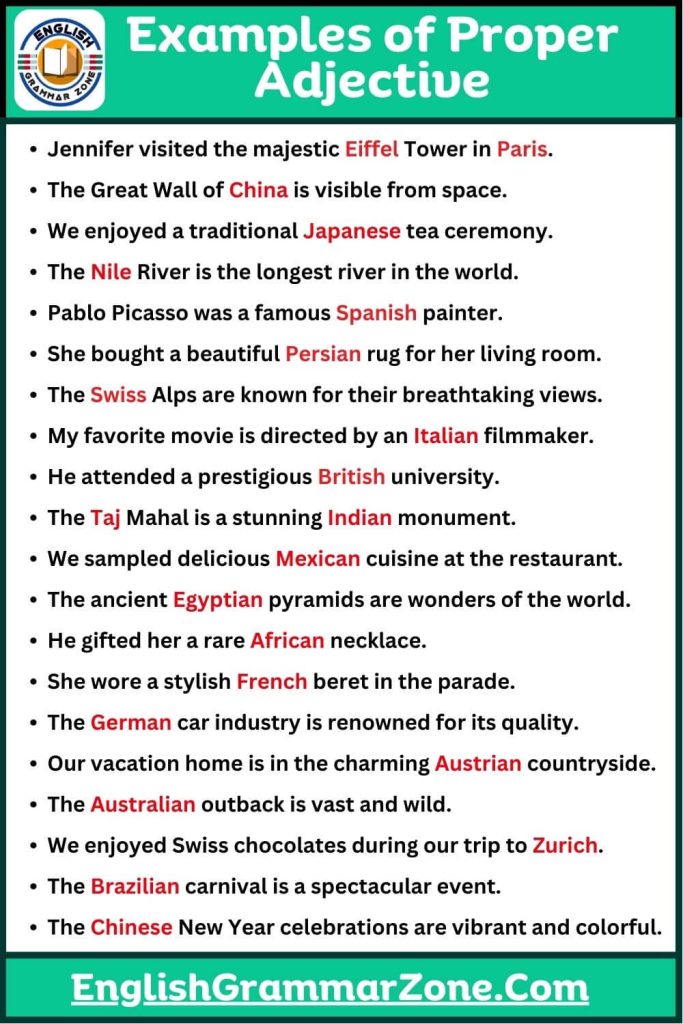 50 Examples of Proper Adjective in sentence