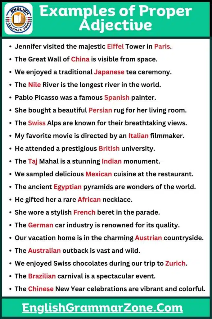 50 Examples of Proper Adjective in sentence