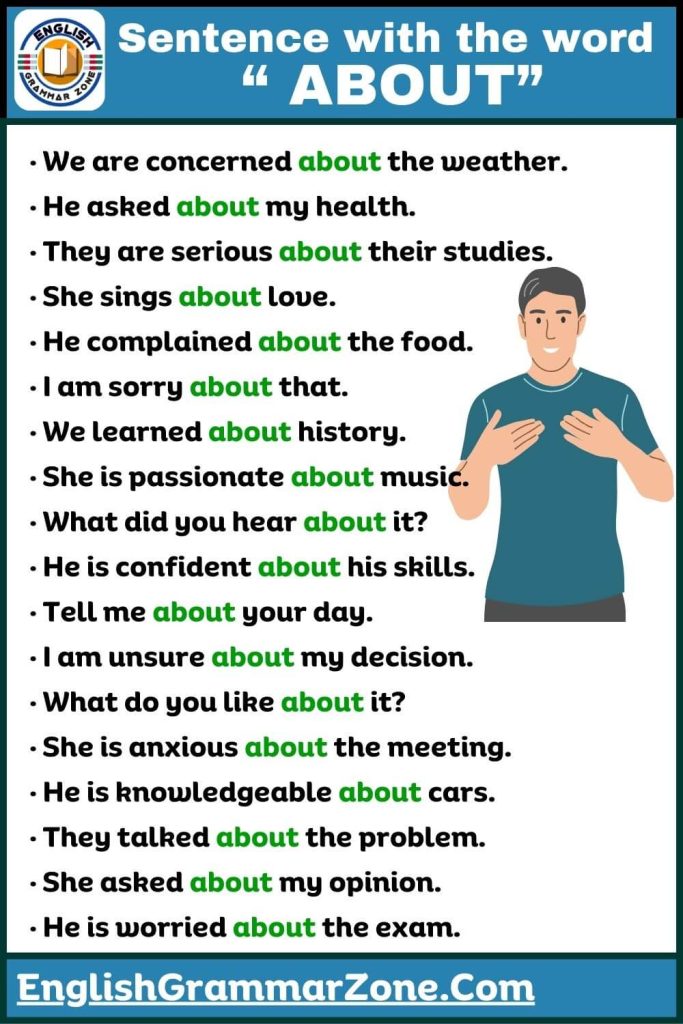 About in a sentence for kindergarten worksheets