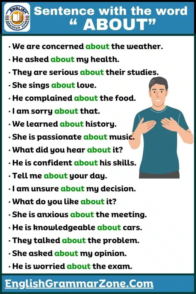 About in a sentence for kindergarten worksheets
