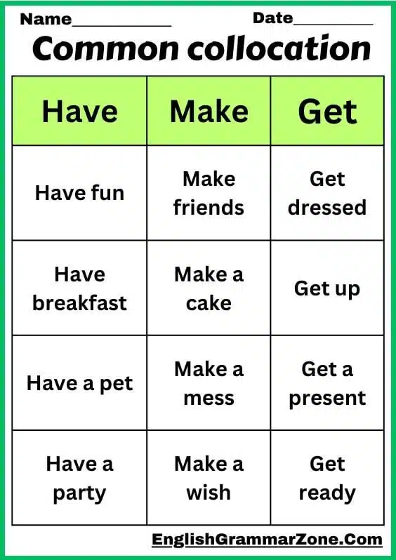 Common Collocation Worksheet In English