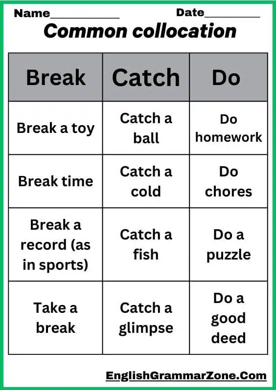 Common Collocation Worksheet In English