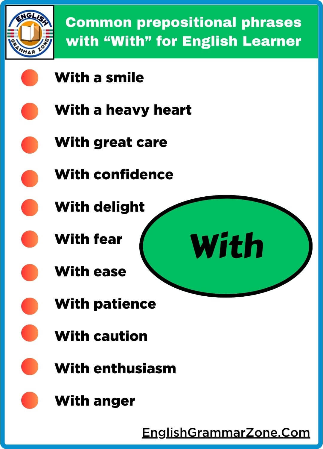 Prepositional phrases for with examples