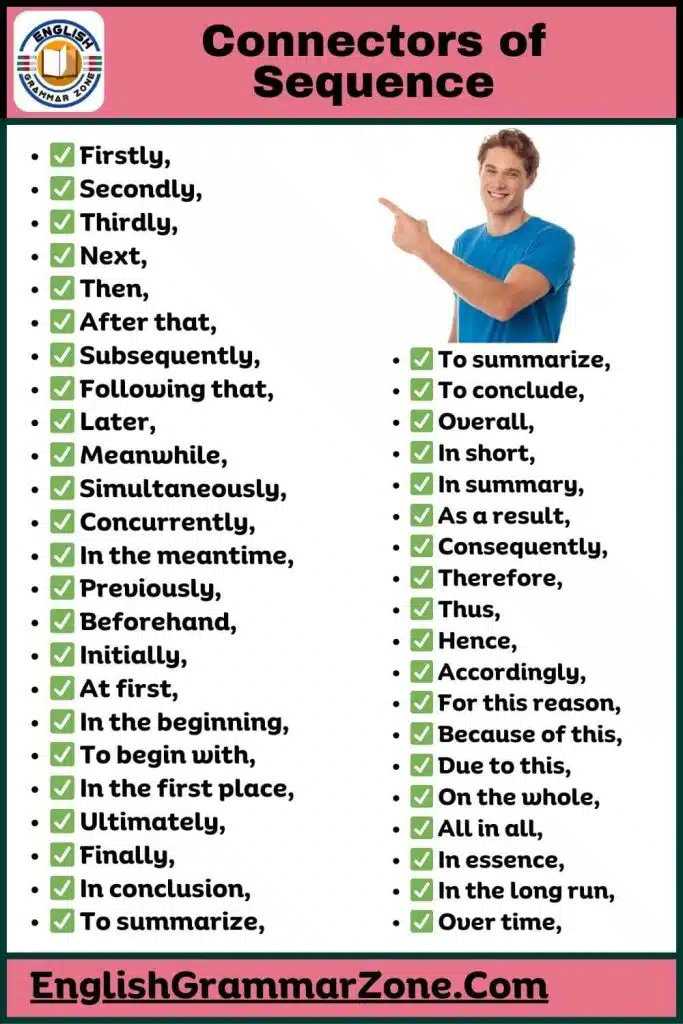 Connectors Of Sequence List And Example Sentence