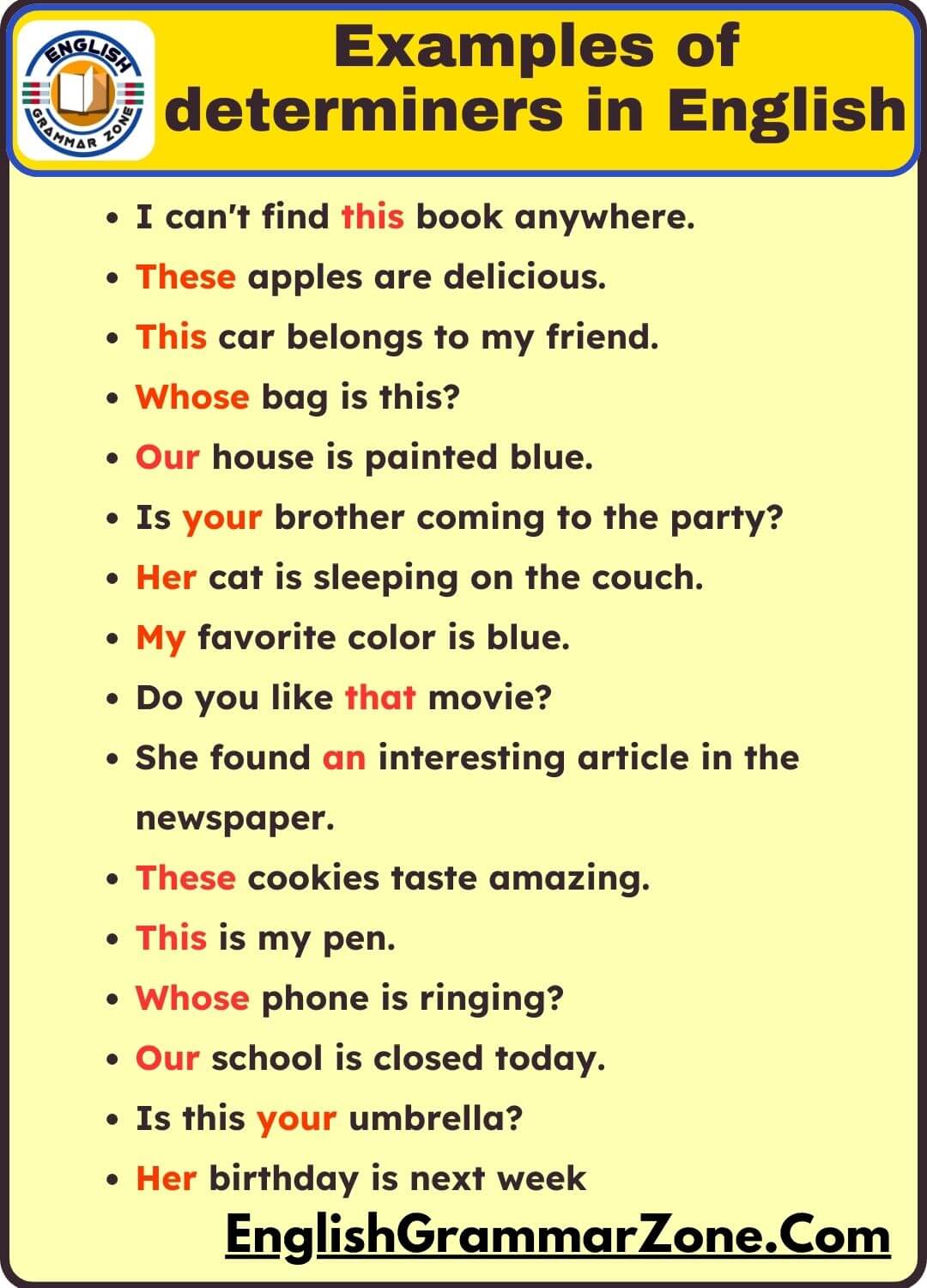Examples of determiners in sentences